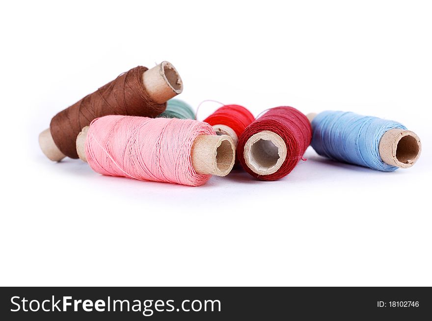 Hanks of threads on a white background