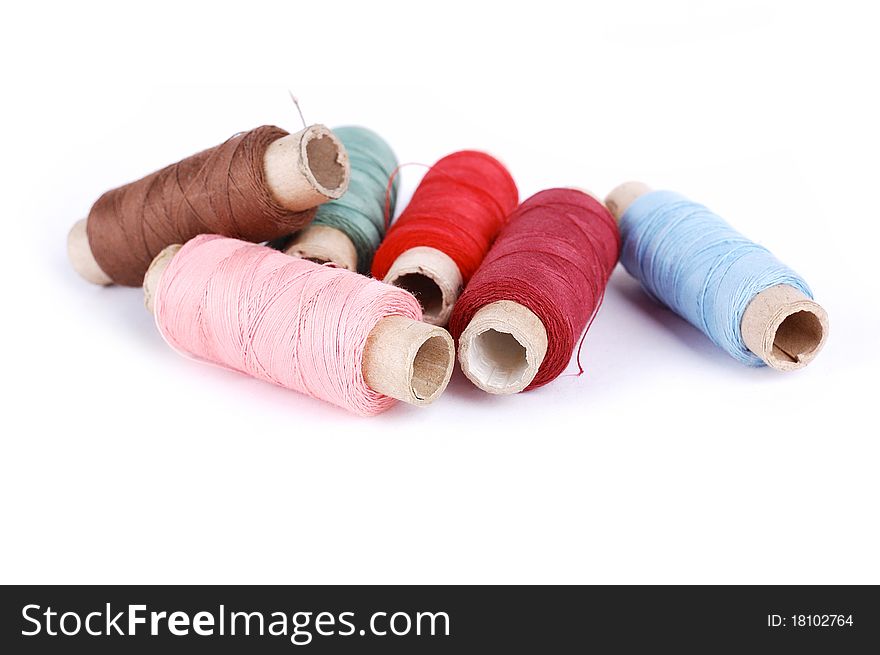 Hanks of threads on a white background