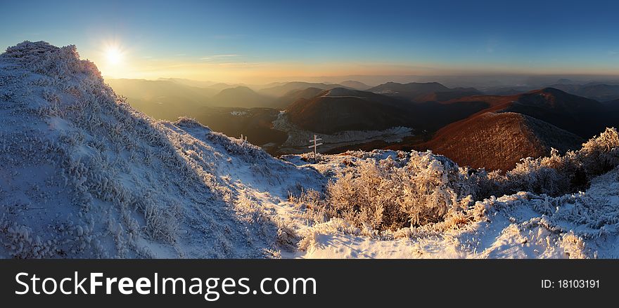 A frosty sunset panorama