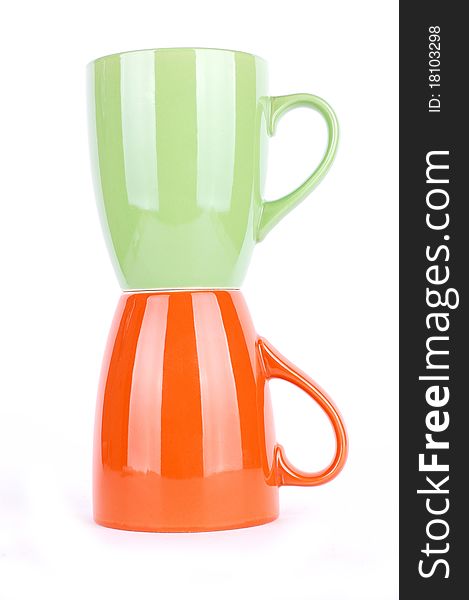 Two cups on a white background