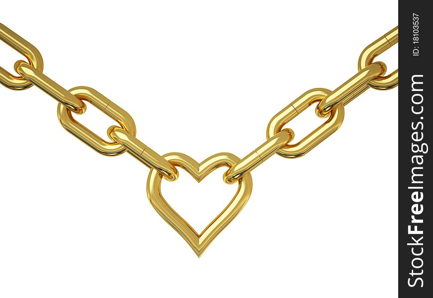 Gold chain with heart, isolated on white background. Gold chain with heart, isolated on white background.