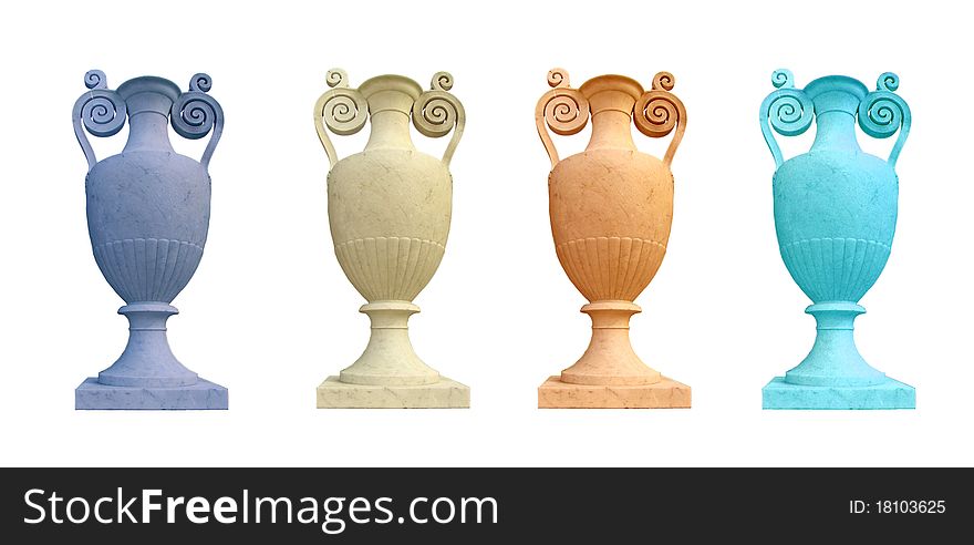 Baroque marble amphoras isolated on a white background. Baroque marble amphoras isolated on a white background