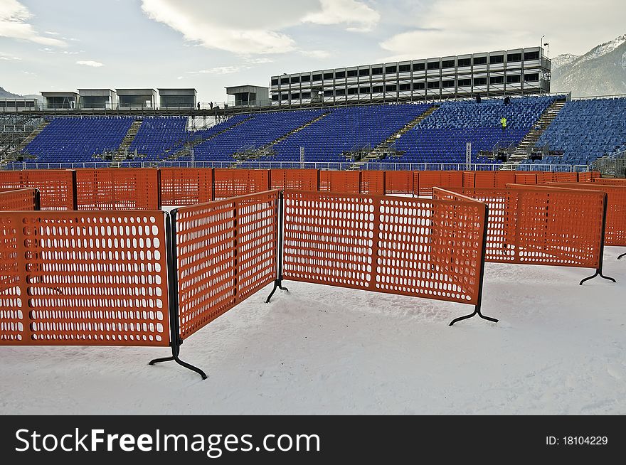 Building activity in Garmisch-Partenkirchen, Bavaria, Germany in the days before the ski world-championship in february 2011 - here the tribunes at the Kandahar-skirun. Building activity in Garmisch-Partenkirchen, Bavaria, Germany in the days before the ski world-championship in february 2011 - here the tribunes at the Kandahar-skirun