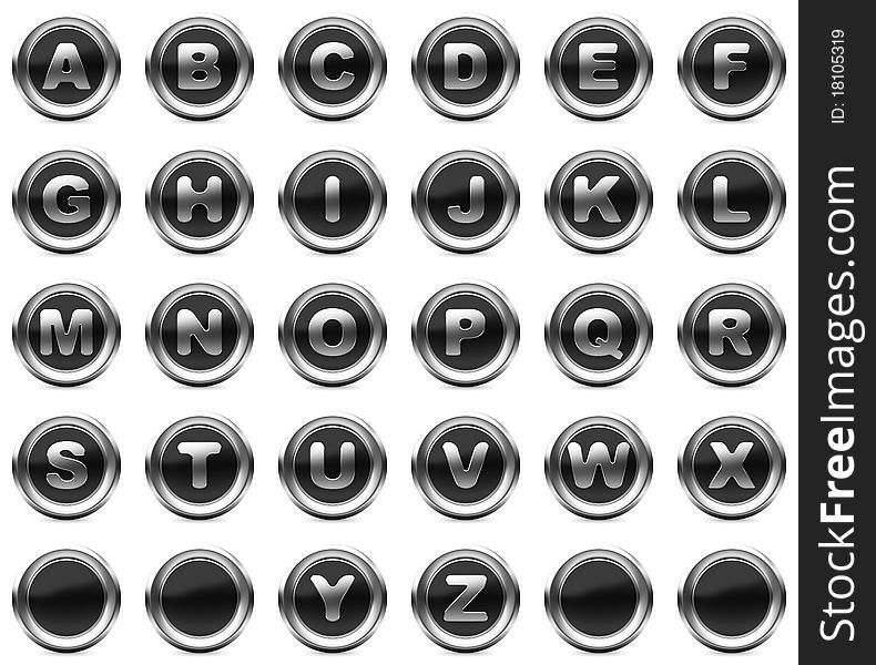 Set alphabet black metal buttons