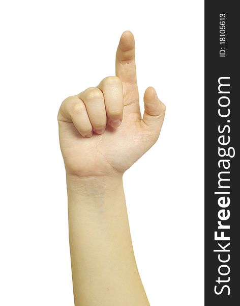 Hand touching screen isolated on a white