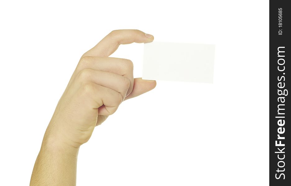 Card blank in a hand isolated on white. Card blank in a hand isolated on white