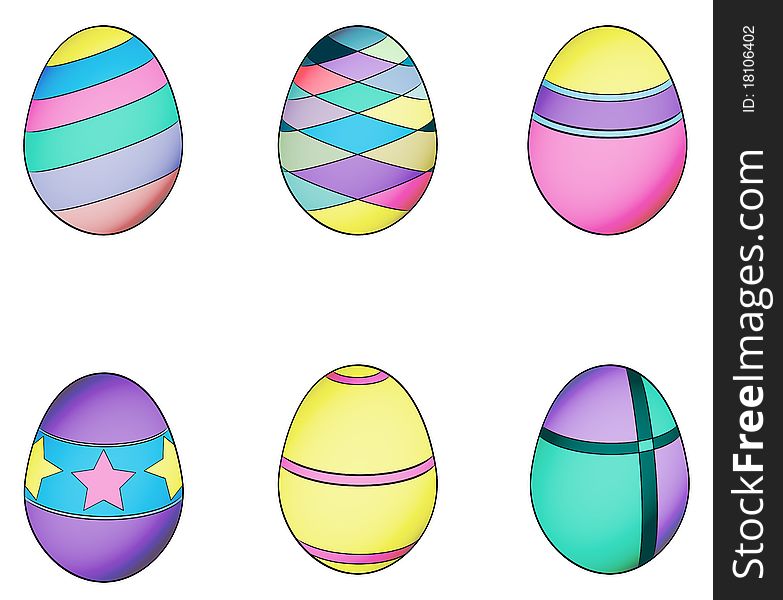 Vector illustration of various isolated Easter eggs.