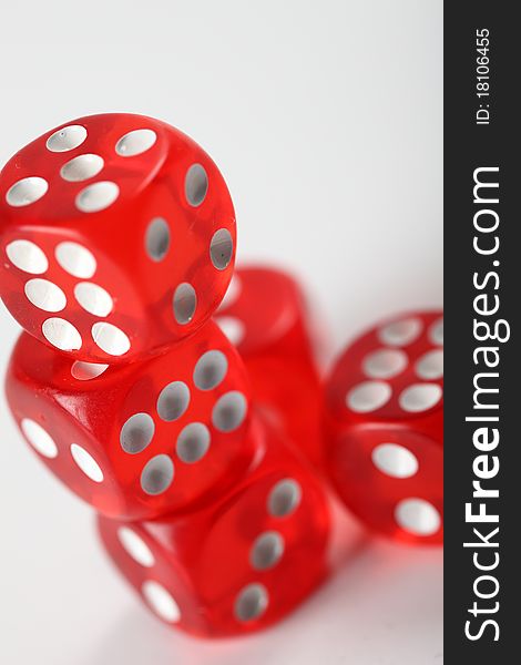 Red dice on a white background. Red dice on a white background