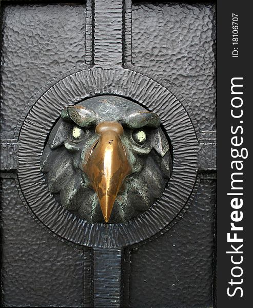 Black Iron Door with eagel ornaments. Black Iron Door with eagel ornaments