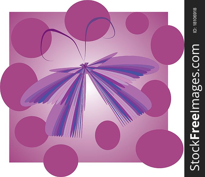 Flying butterfly on a purple background, an insect on the balls
