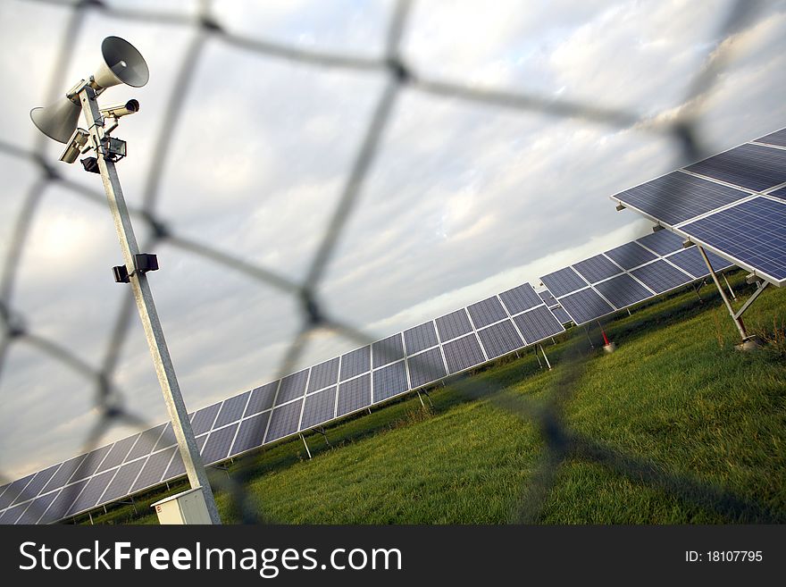 Solar powerplant on green grass