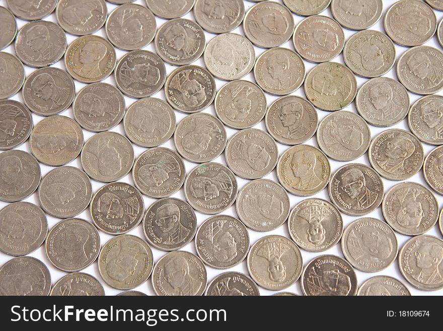 Coins Steps Thai Baht On a white background