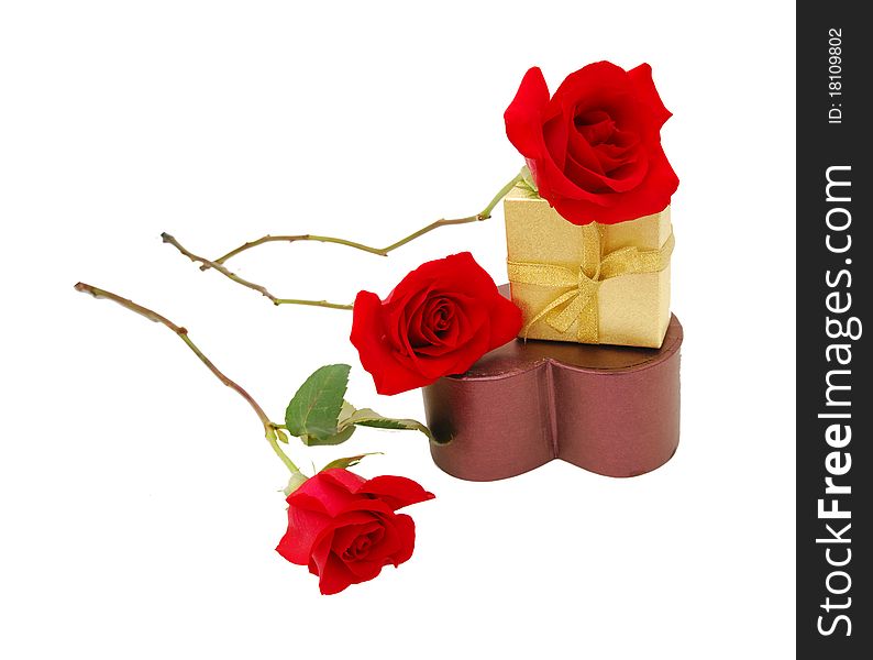 A gift box and red rose isolated background