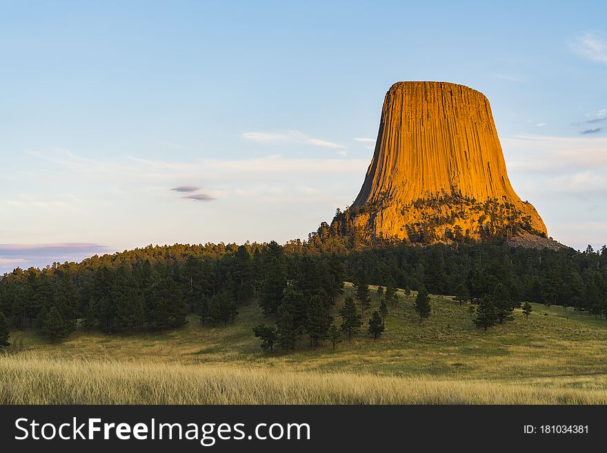 devil tower at sunset ,wyoming,usa.