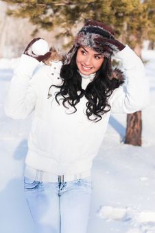 Beautiful Girl On A Walk In A Winter Park, Stock Photos