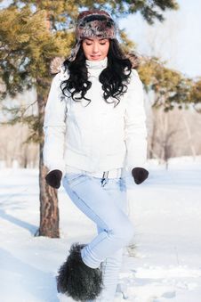 Beautiful Girl On A Walk In A Winter Park, Royalty Free Stock Photo