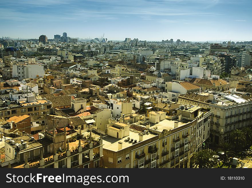 Panoramic view city Valencia, Spain.