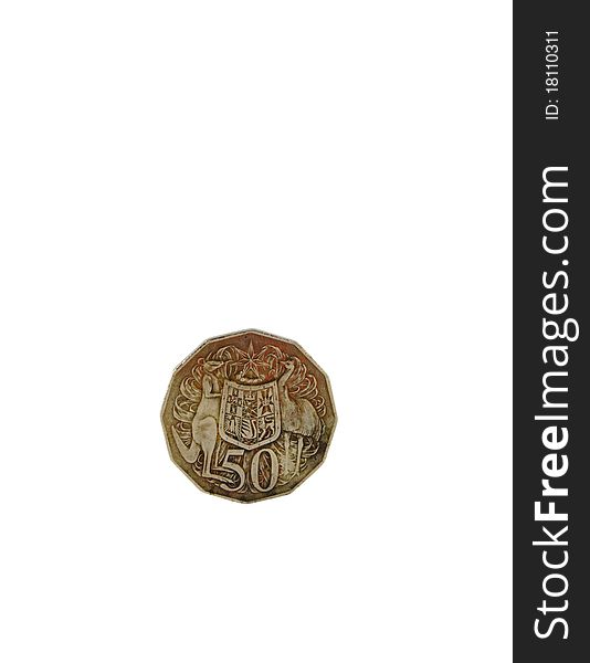 Australian old fifty cent coin with traditional symbols on it