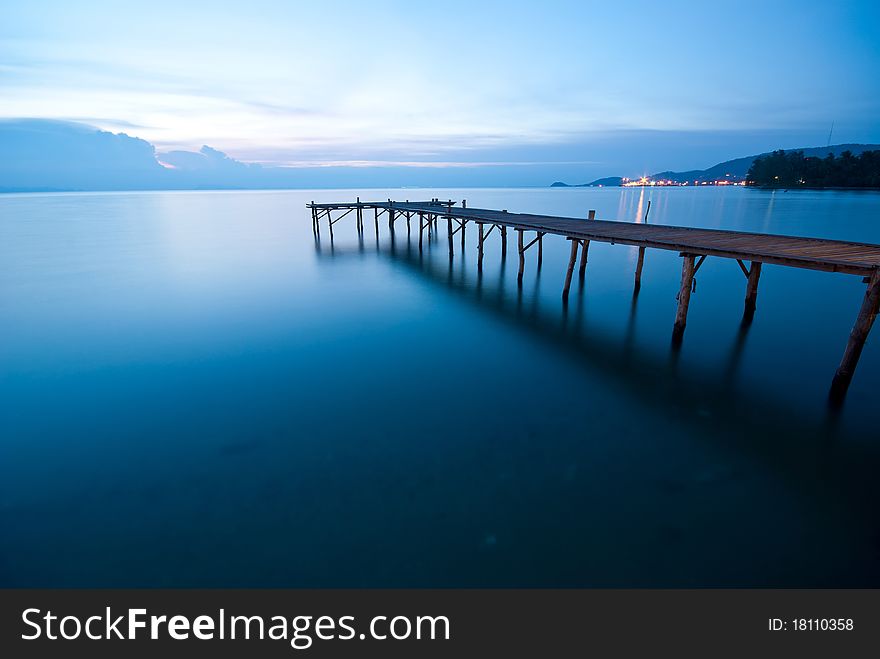 Ocean bridge at during twilight.