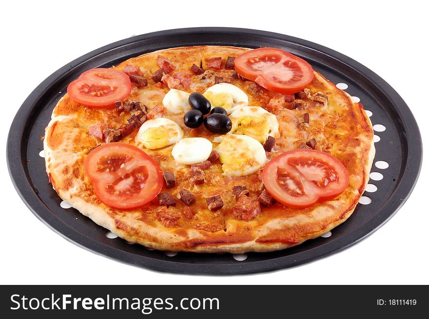 Pizza isolated over white shallow dof