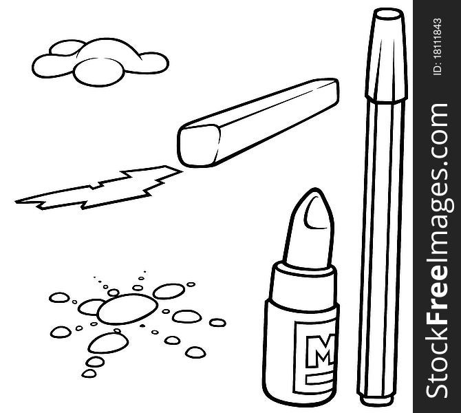 Drawing Set 2 - Black and White Cartoon illustration, Vector