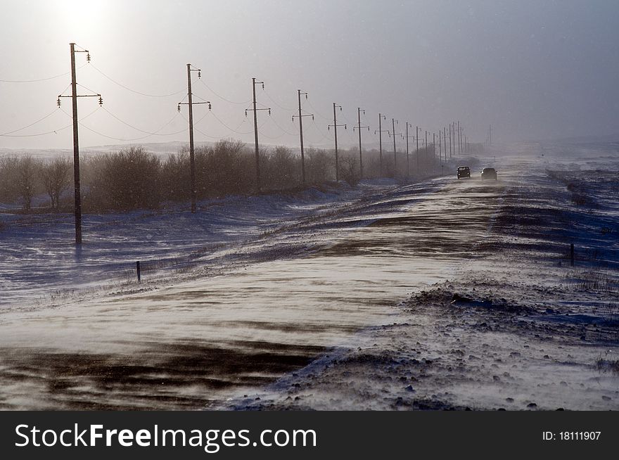 Winter driving in the deep  snow