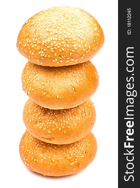 Pyramid of buns with sesame isolated on the white background