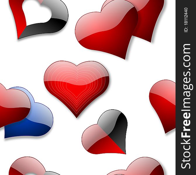 Seamless Valentine glossy colored hearts wallpaper background. Seamless Valentine glossy colored hearts wallpaper background