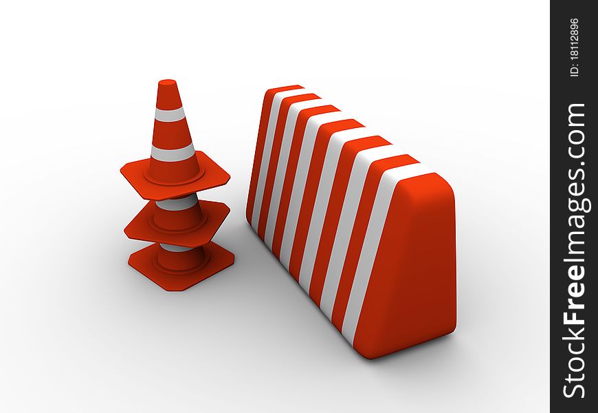 Traffic cones and guard - this is a render illustration