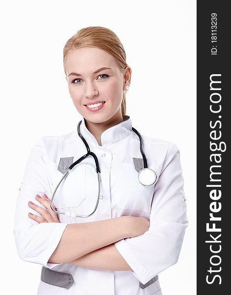 Portrait of a young doctor on a white background. Portrait of a young doctor on a white background