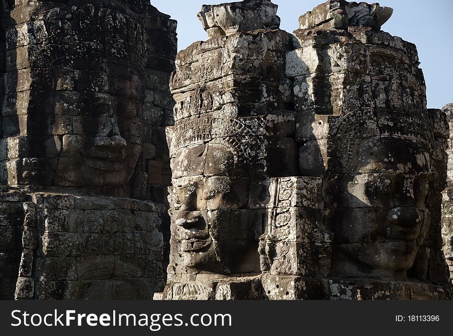 A bayon face at Angkor, Siem Reap, Cambodia. A bayon face at Angkor, Siem Reap, Cambodia.