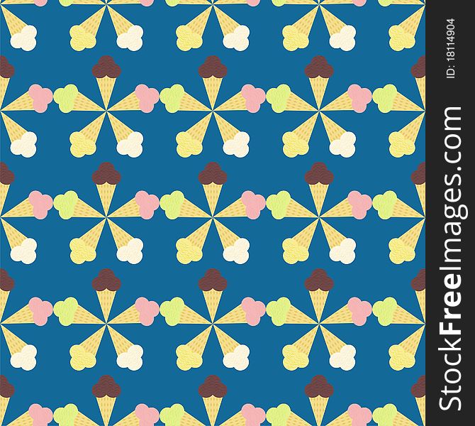 Seamless background with ice creams on blue