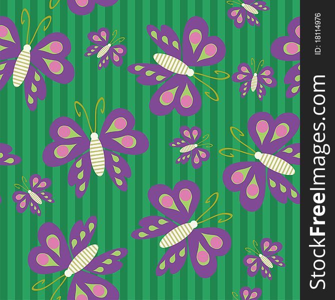 Seamless background with butterflies on green