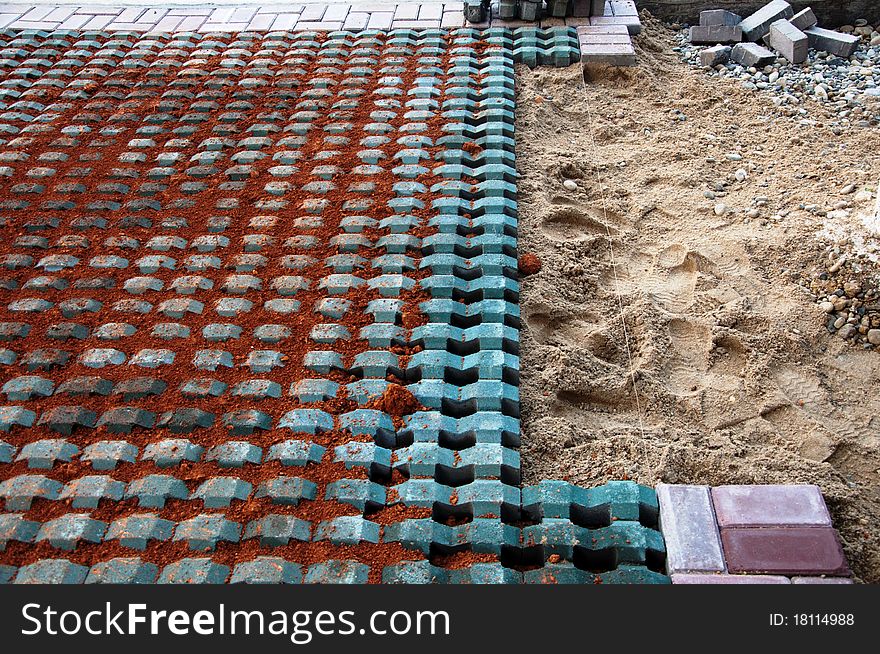 Tile laying site , construction site