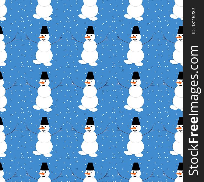 Seamless background with snowmans