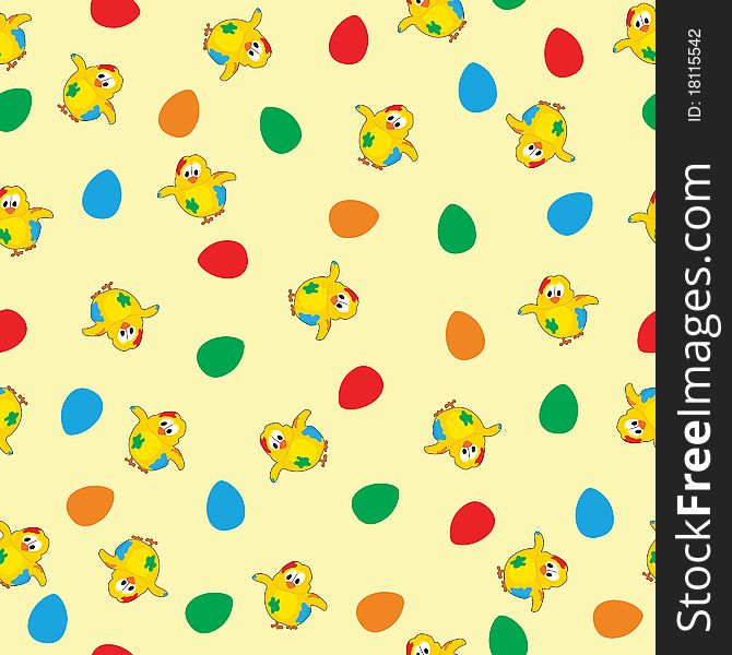 Seamless pattern with painted chicks and eggs. Seamless pattern with painted chicks and eggs