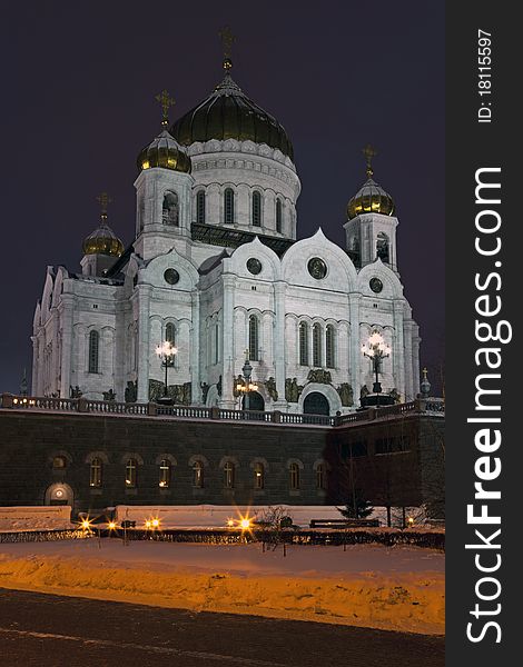 View on the Cathedral of Christ the Savior at night, Moscow, Russia. View on the Cathedral of Christ the Savior at night, Moscow, Russia
