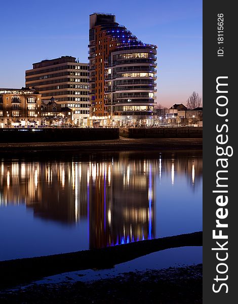 Building at night by River Thames