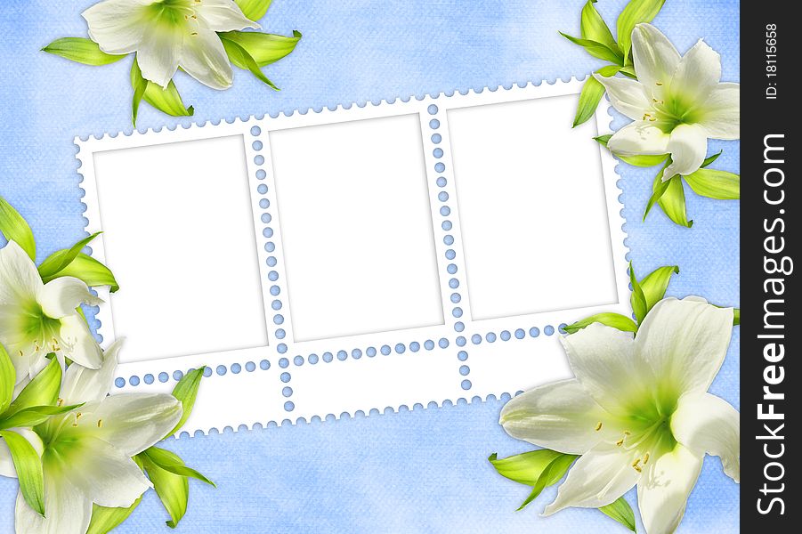 Card for the holiday  with flowers on the blue background