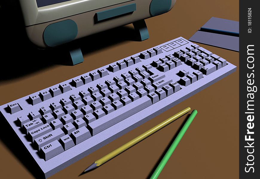 Computer keyboard made in 3d - Focus around the H key