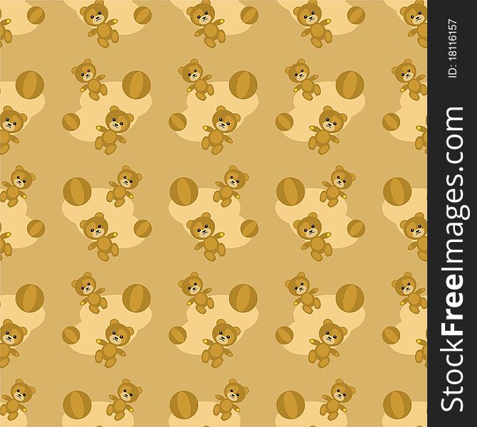 Seamless background with teddy bears and balls