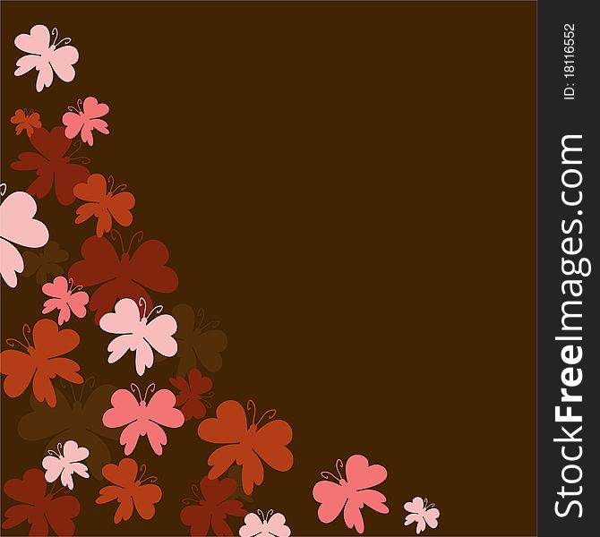 Background with butterflies on brown background. Background with butterflies on brown background