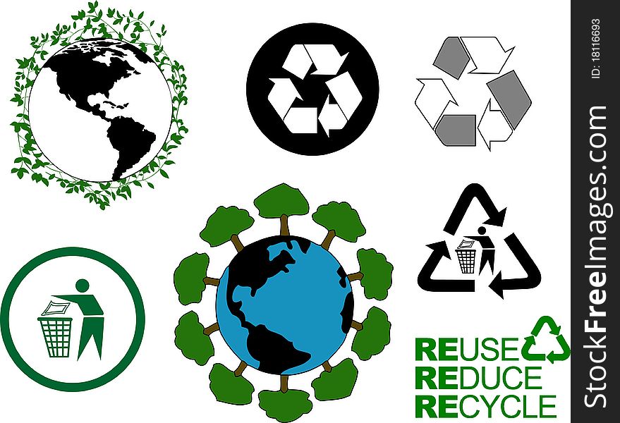 Save the planet pack with various earth and recycle symbols