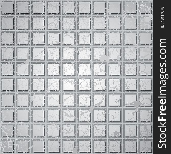 Abstract grunge background cracked squares on grey
