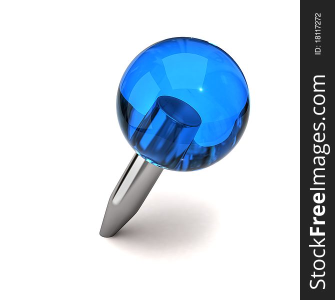 Blue thumbtack isolated on white background