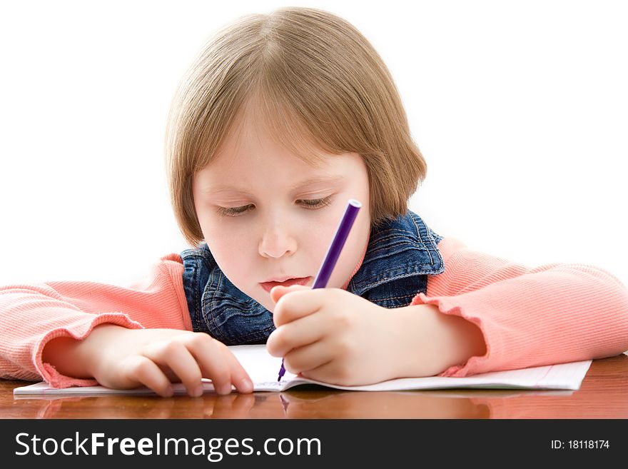 Girl wrote on the table