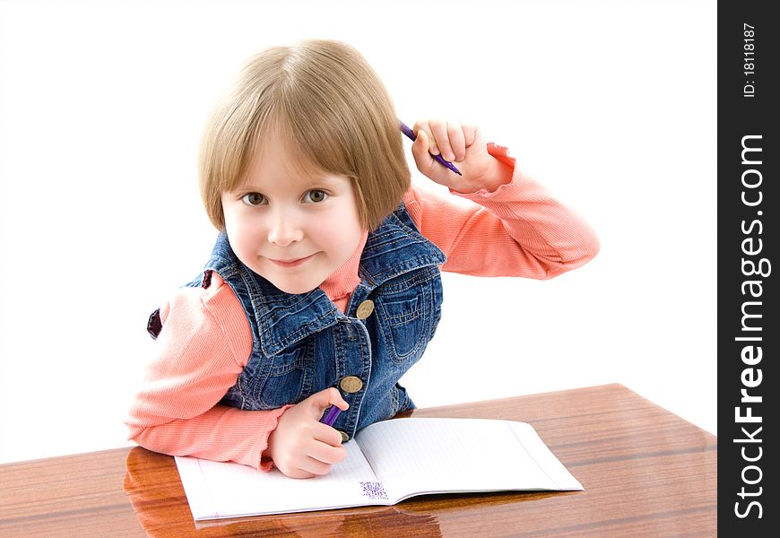 Girl wrote on the table