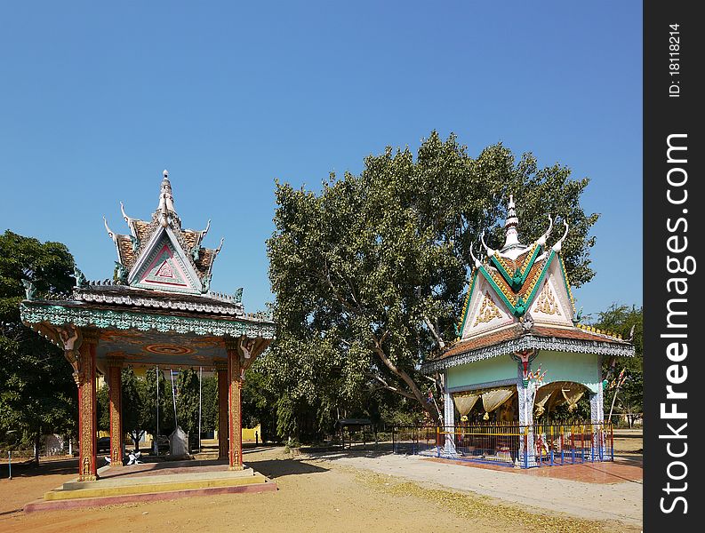 Two pavilions at Buddhist temple in Sisophon, Cambodia. Two pavilions at Buddhist temple in Sisophon, Cambodia