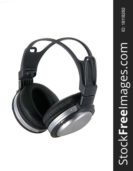 Headphones are black with silver on a white background