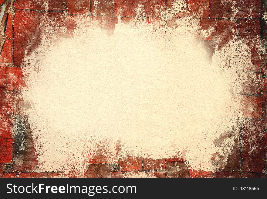 Old Brick covered old paper texture with space for your text. Old Brick covered old paper texture with space for your text